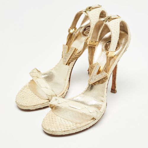 Size 39 Python Leather Ankle Strap Sandals - Versace - Modalova