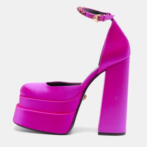 Versace Purple Satin Medusa Block Heel Pumps Size 38 - Versace - Modalova