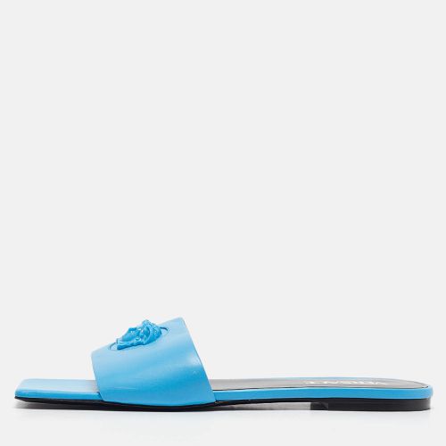 Versace Blue Leather Flat Slides Size 38 - Versace - Modalova