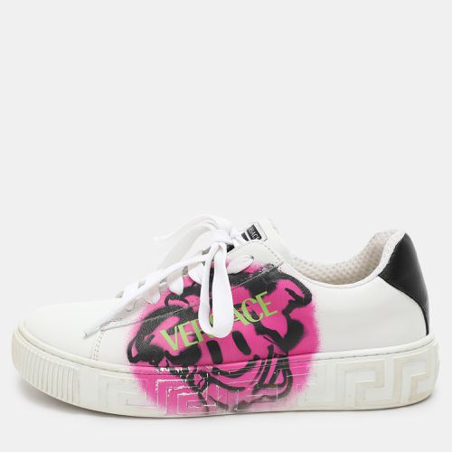 Versace White Leather La Greca Low Top Sneakers Size 35 - Versace - Modalova