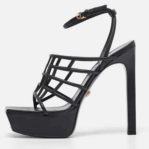 Versace Black Leather Ankle Strap Sandals Size 41 - Versace - Modalova