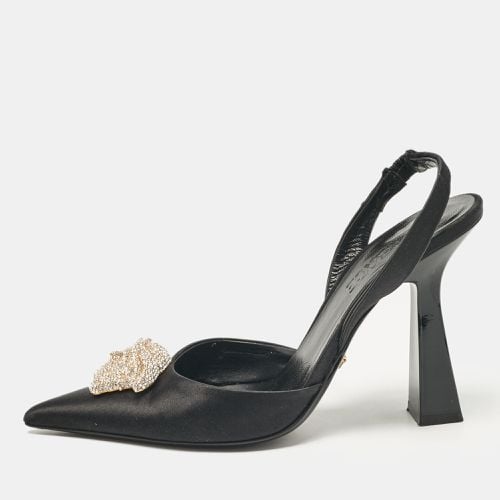 Versace Black Satin Crystal La Medusa Slingback Pumps Size 36 - Versace - Modalova