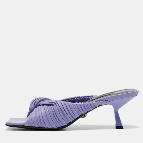 Versace Purple Leather Plisse' Slide Sandals Size 38 - Versace - Modalova