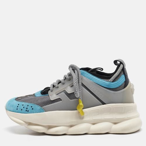 Versace Grey/Blue Mesh and Suede Chain Reaction Sneakers Size 38 - Versace - Modalova