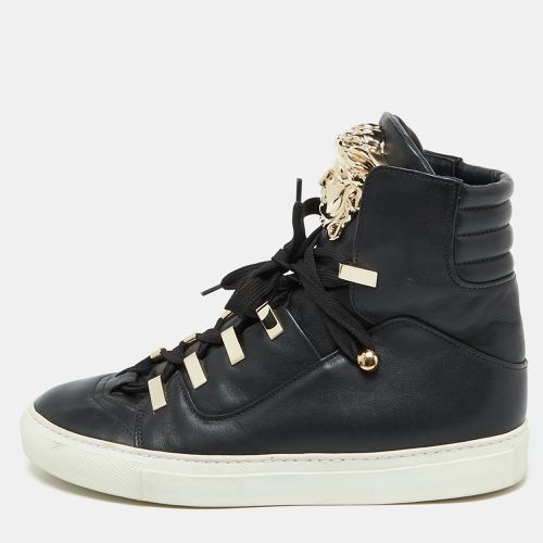 Versace Black Leather Medusa High Top Sneakers Size 39 - Versace - Modalova