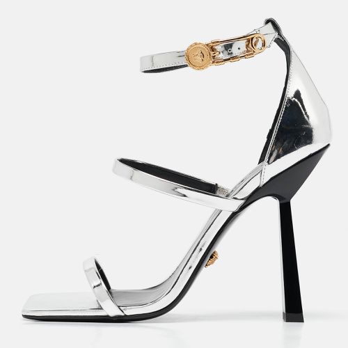 Versace Silver Leather Safety Pin Ankle Strap Sandals Size 39 - Versace - Modalova