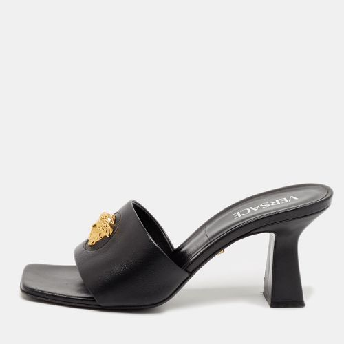 Versace Black Leather La Medusa Slide Sandals Size 39 - Versace - Modalova