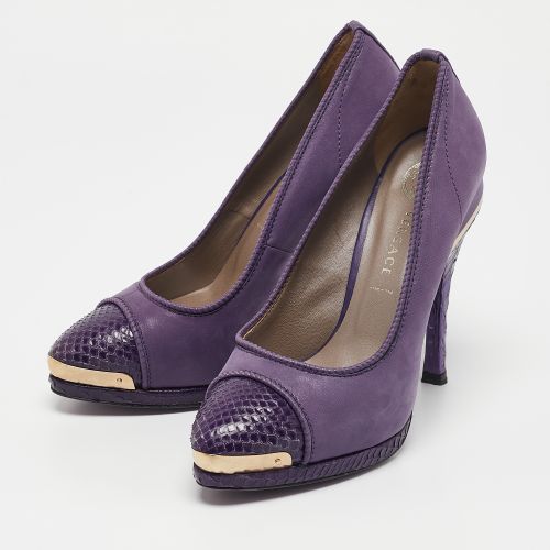Metallic Python and Suede Platform Pumps Size 37 - Versace - Modalova