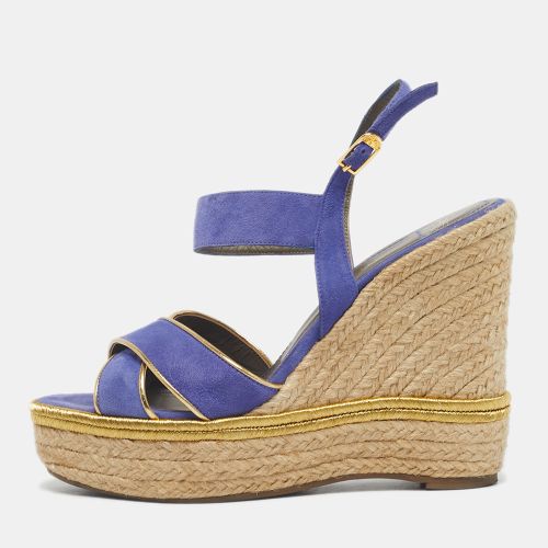 Versace Blue Suede Espadrille Strappy Wedge Sandals Size 39 - Versace - Modalova