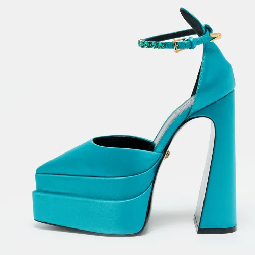 Versace Medusa Crystal Size 38 Teal Green Satin Platform Pumps - Versace - Modalova