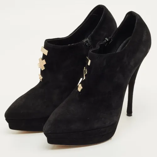 Medusa Size 41 Suede Pointed Toe Platform Booties - Versace - Modalova