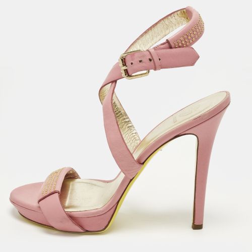 Size 40 Leather Embellished Stud Ankle Strap Platform Sandals - Versace - Modalova