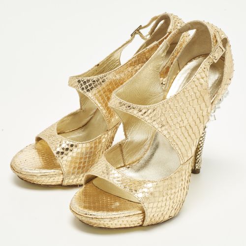 Greca Size 36 Python Embossed Leather Platform Sandals - Versace - Modalova