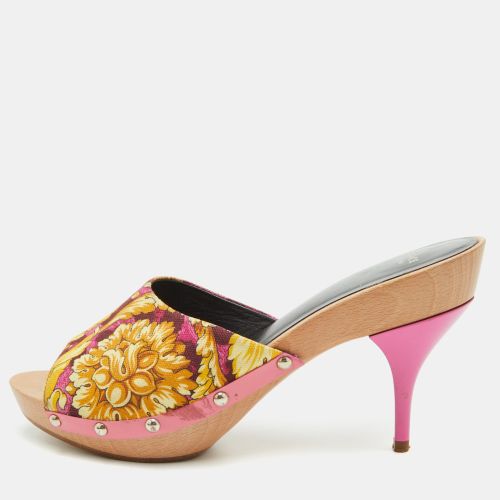 Size 38 Floral Printed Canvas Platform Clogs - Versace - Modalova