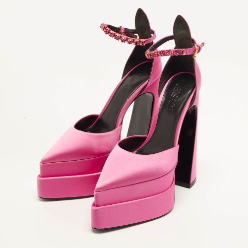 Aevitas Size 38 Satin Double Platform Ankle Strap Pumps - Versace - Modalova