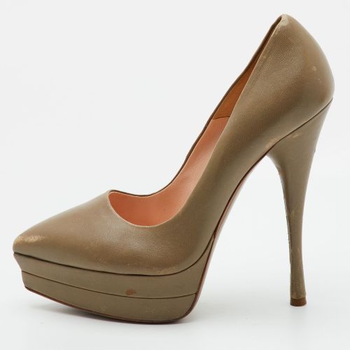 Size 36 Khaki Leather Pointed Toe Platform Pumps - Versace - Modalova