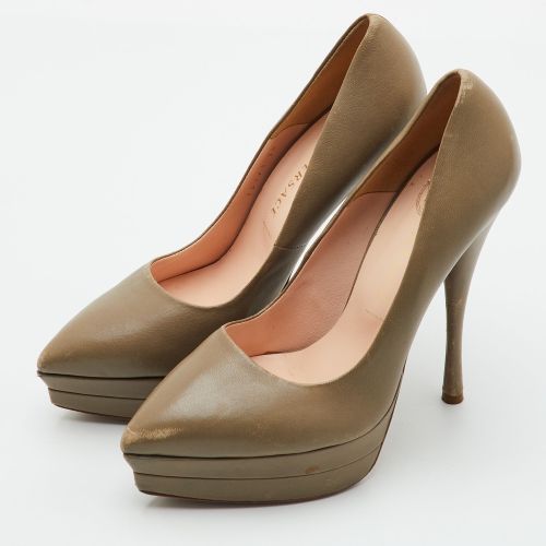 Size 36 Khaki Leather Pointed Toe Platform Pumps - Versace - Modalova