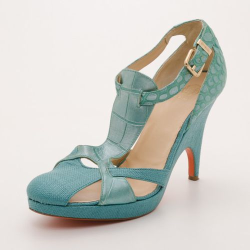 Versace Teal Raffia Croc Stamped Wedge Sandals Size 39.5 - Versace - Modalova