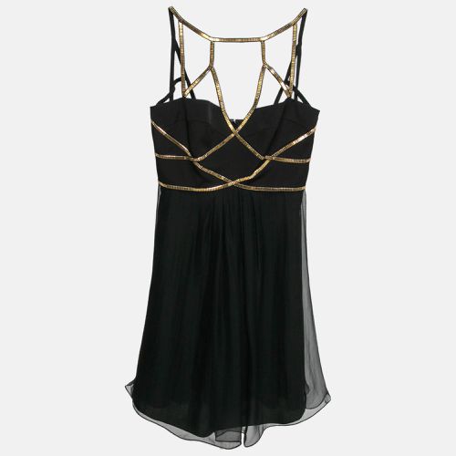 Versace Collection Black Crepe Embellished Strap Detail Mini Dress M - Versace Collection - Modalova