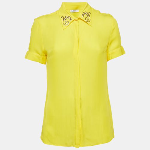 Versace Collection Yellow Embellished Collar Silk Short Sleeve Shirt M - Versace Collection - Modalova