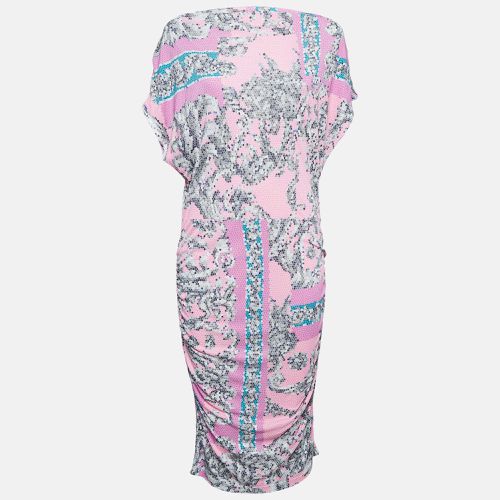 Versace Collection Pink Printed Jersey Ruched Midi Dress M - Versace Collection - Modalova