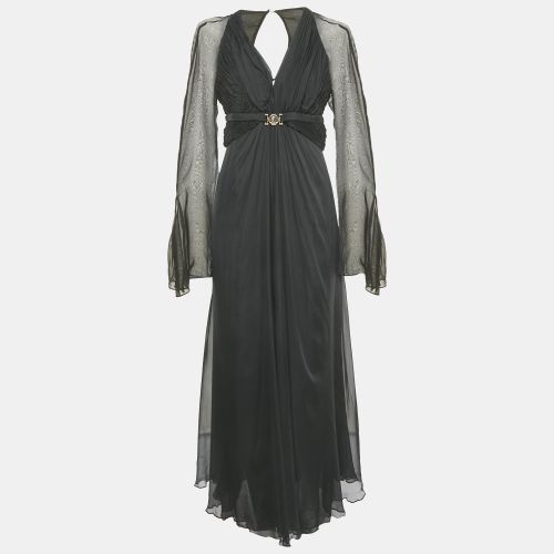 Versace Collection Black Silk Drape Detail V-Neck Maxi Dress M - Versace Collection - Modalova