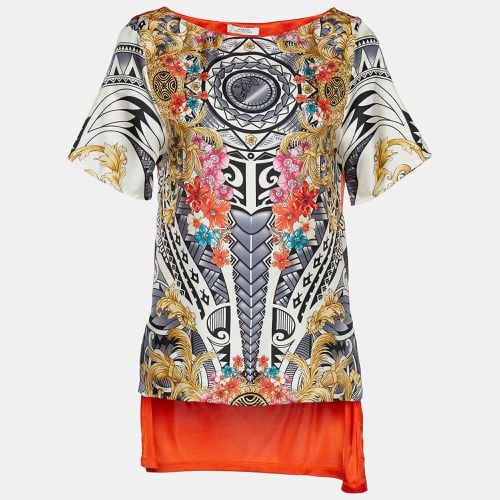 Versace Collection Multicolor Printed Silk & Jersey Hi-Low Hem Top S - Versace Collection - Modalova