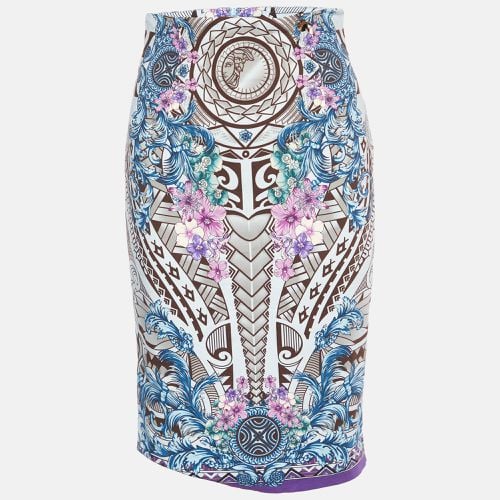 Versace Collection Blue Printed Knit Midi Fitted Skirt S - Versace Collection - Modalova