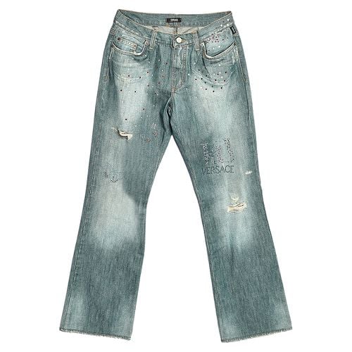 Versace Jeans Couture Blue Embellished Denim Flared Leg Distressed Jeans L - Versace Jeans - Modalova