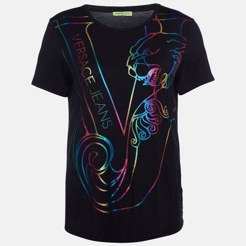 Versace Jeans Black Metallic Logo Print Jersey T-Shirt M - Versace Jeans - Modalova