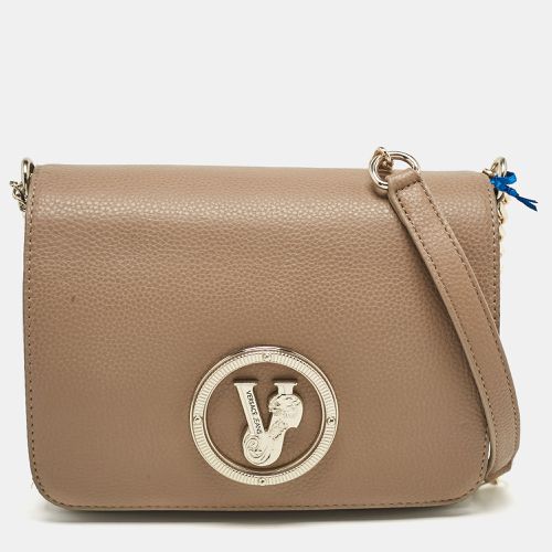 Versace Jeans Brown Leather Logo Flap Shoulder Bag - Versace Jeans - Modalova