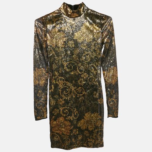 Versace Jeans Couture Metallic Flora Baroque Sequin Paillettes Mini Bodycon Dress S - Versace Jeans Couture - Modalova