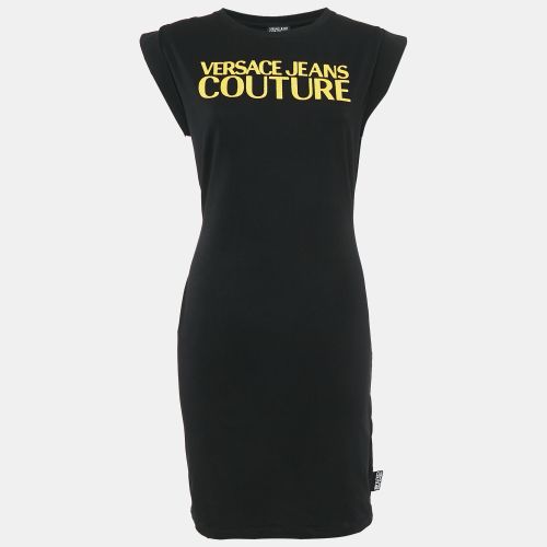 Versace Jeans Couture Black Logo Embroidered Cotton Knit Mini Dress M - Versace Jeans Couture - Modalova