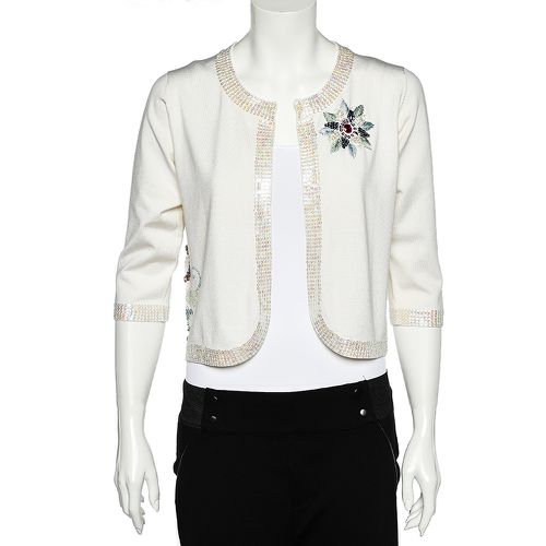 Versace Jeans Couture White Silk Knit Sequin Embellished Open Front Shrug L - Versace Jeans - Modalova