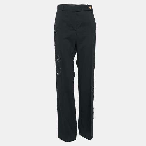 Versace Black Cut-Out Embellished Cotton Trousers M - Versace - Modalova