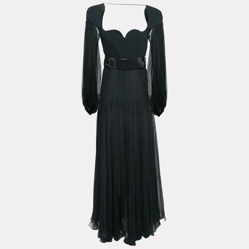 Versace Black Crepe and Silk Rhinestone Belted Maxi Dress S - Versace - Modalova