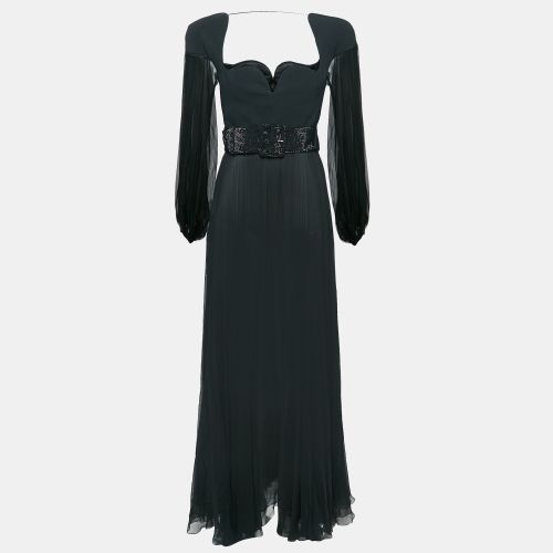 Versace Black Crepe and Silk Rhinestone Belted Maxi Dress S - Versace - Modalova