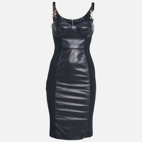 Versace Black Leather and Jersey Zip-Up Bodycon Mini Dress XS - Versace - Modalova