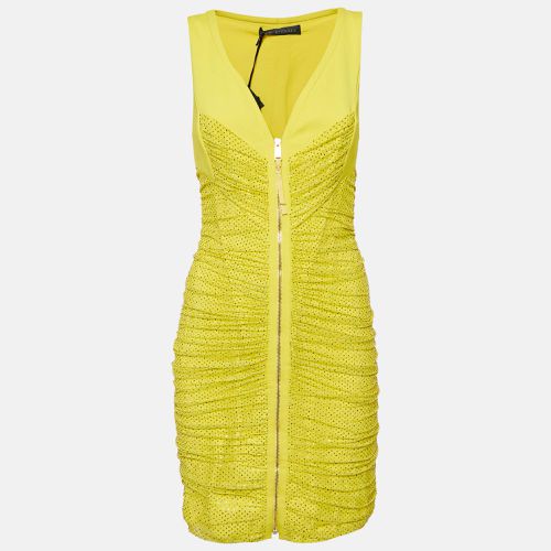 Versace Yellow Embellished Tulle and Jersey Ruche Mini Dress M - Versace - Modalova