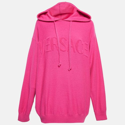 Versace Pink Logo Embossed Wool Knit Hooded Sweater M - Versace - Modalova