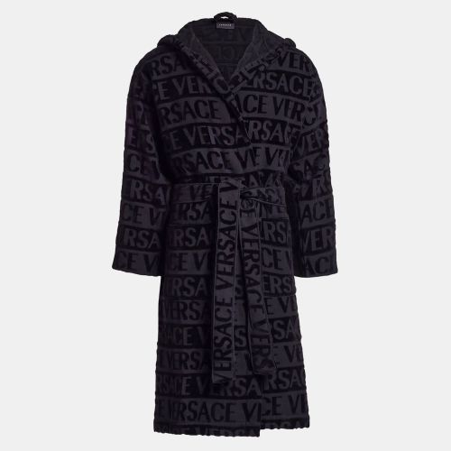 Versace All Over Black Cotton Bathrobe - Versace - Modalova