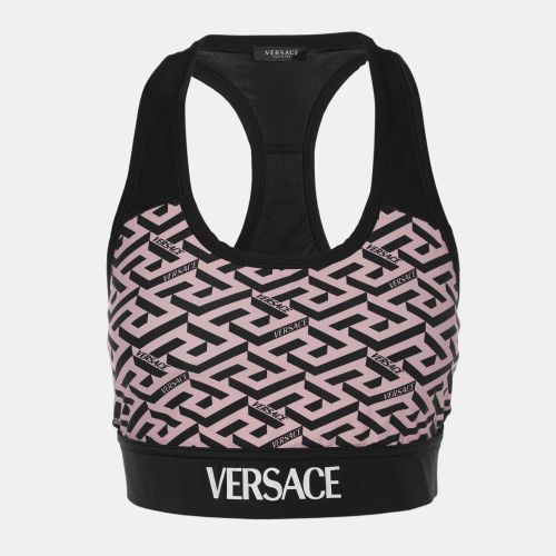 Versace Black/Pink Jersey La Greca Tank Crop Tops L - Versace - Modalova