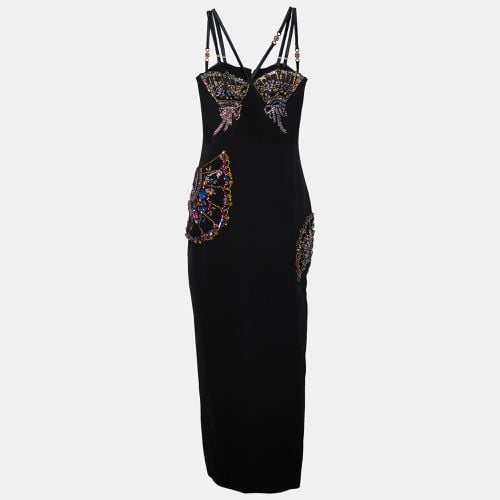 Versace Black Silk Crepe Crystal Embellished Strap Gown M - Versace - Modalova