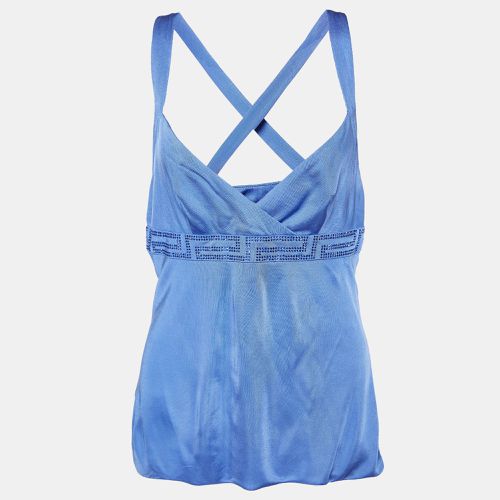 Versace Blue Jersey Crystal Greca Embellished Tank Top M - Versace - Modalova