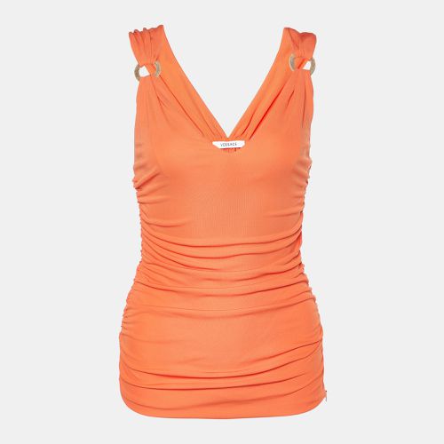 Versace Orange Crepe Ruched Sleeveless Top S - Versace - Modalova