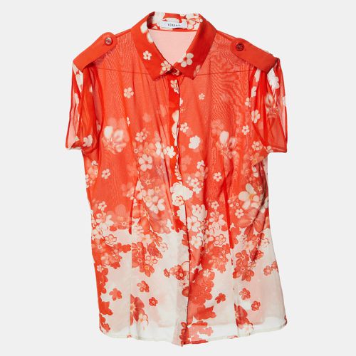 Versace Orange Floral Print Silk Crepe Button Front Blouse M - Versace - Modalova