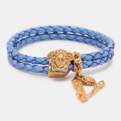 Versace Blue Braided Leather Medusa Bracelet - Versace - Modalova