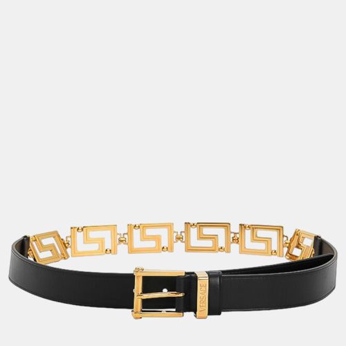 Versace Black Leather La Greca Leather Belt 100 CM - Versace - Modalova