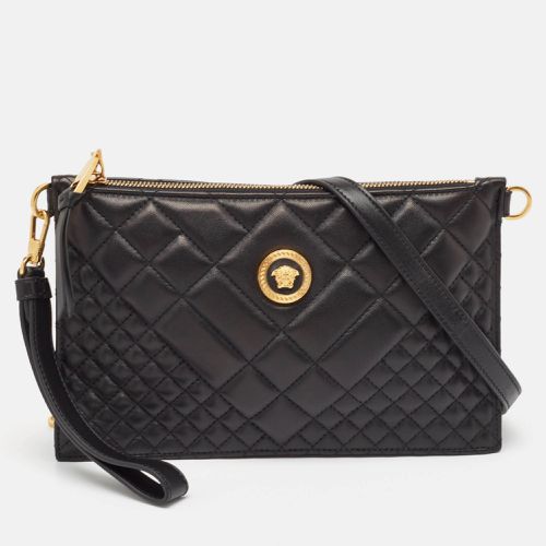 Versace Black Leather Medusa Zip Wristlet Convertible Crossbody Bag - Versace - Modalova