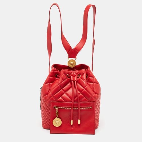 Versace Red Quilted Leather Medusa Tribute Drawstring Backpack - Versace - Modalova